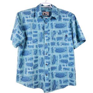 Huk Shirt Mens Medium Performance Fishing Print Graphic All Over Button Short